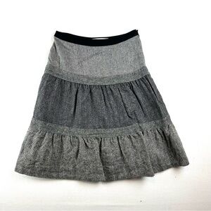 Chaber Tiered Menswear Printed Wool Blend Midi Skirt Office